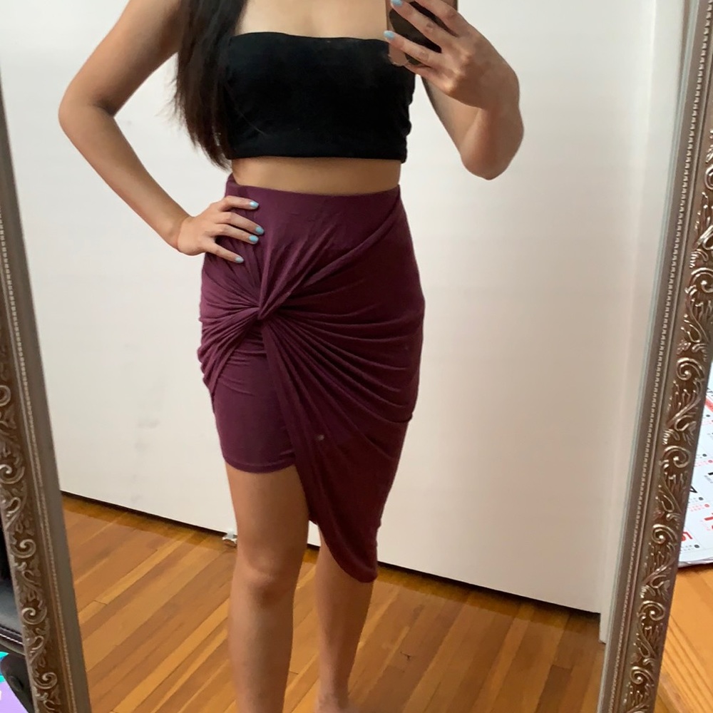 Drapped Wine Wrap Asymmetrical Skirt